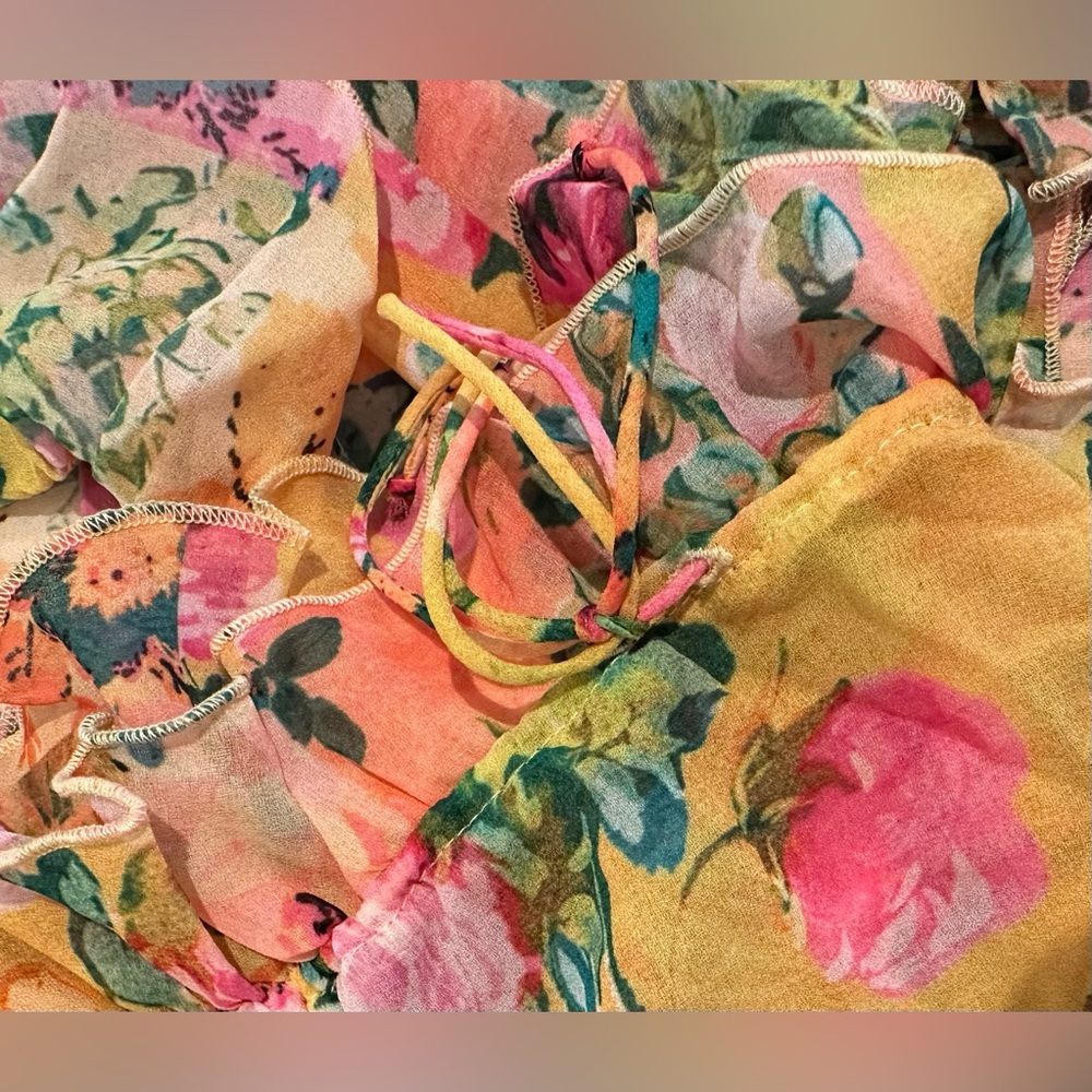 NWT RARE For Love And Lemons SOLD OUT Nina Pink and Yellow Ruffled Crop Blouse - Picture 8 of 8